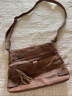 Brown Leather Crossbody with Tassel Accent